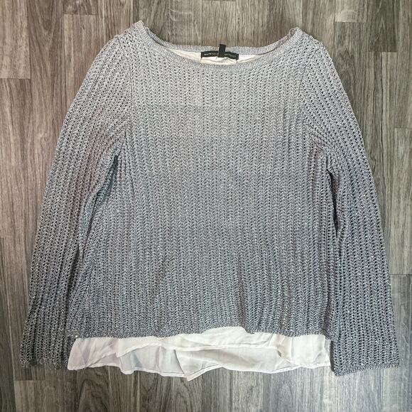 White House Black Market Silver Metallic Knit Layered Pullover Sweater - Picture 1 of 5